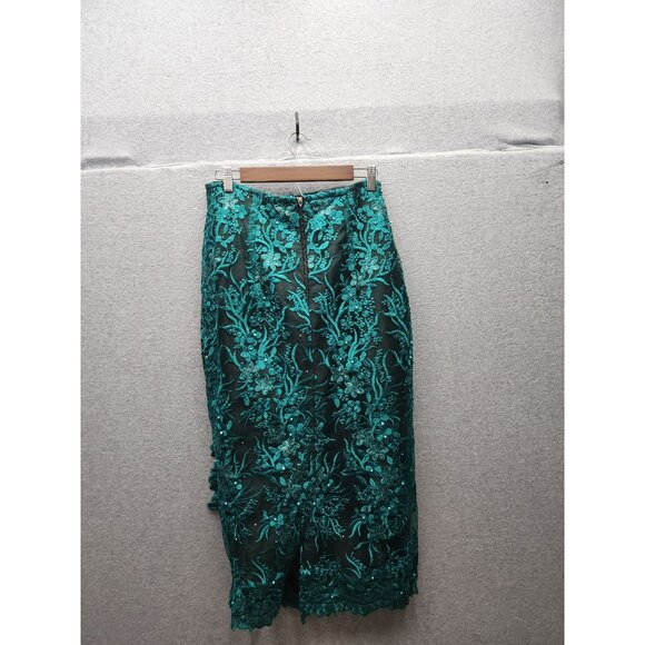 Teal Floral Embroidered Blouse & Skirt Set  Elegant Womens Outfit - Picture 7 of 7